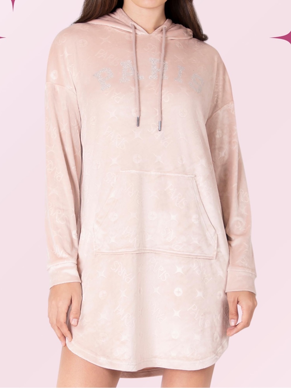 Paris Hilton Pink Velour Hoodie Dress | Y2K Logo Lounge Hoodie